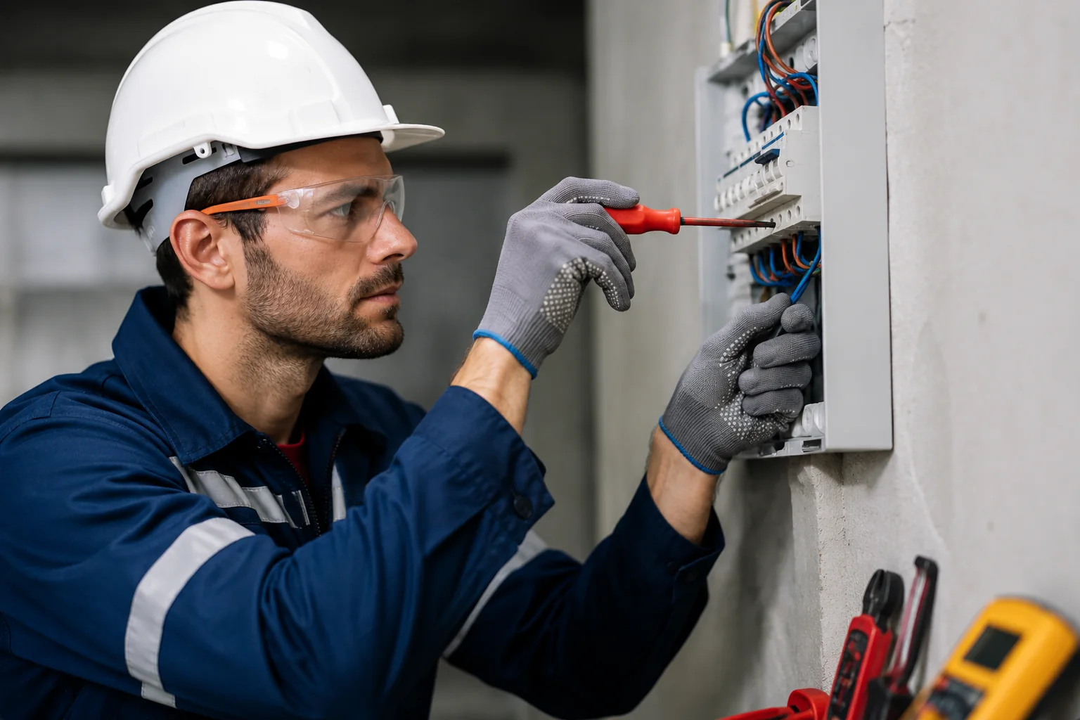 Professional Electrician in Lahore working on electrical panel
